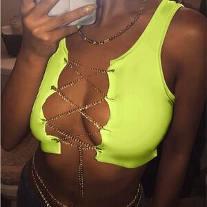 Neon Green Lace-Up Crop Top